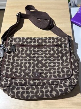 Fossil Brown & Cream Patterned Messenger Bag crossbody computer bag